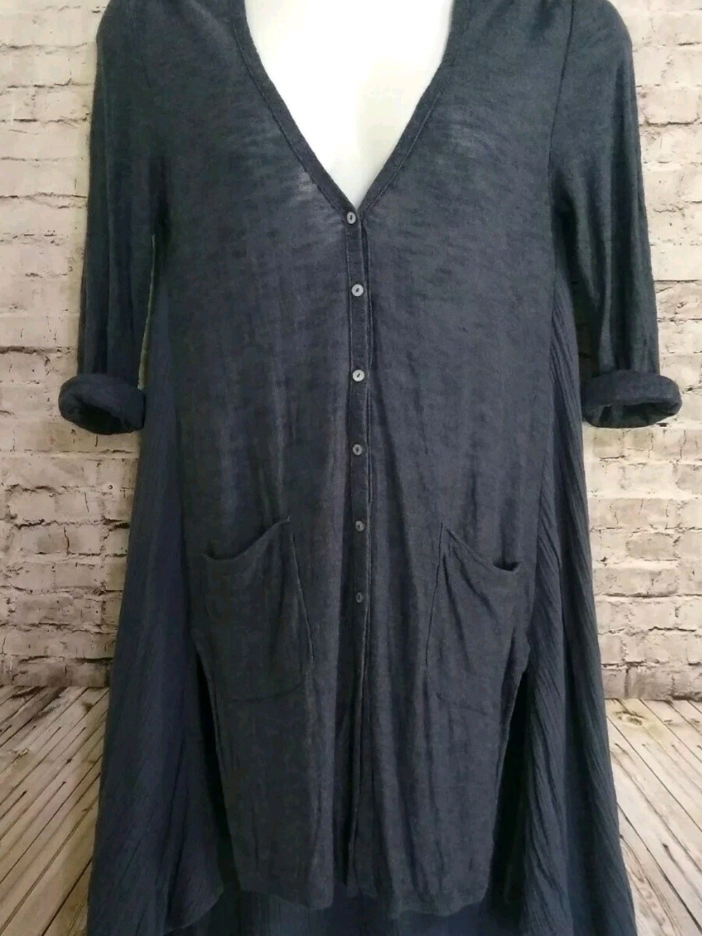 Moth Anthropologie Linen/Rayon Blue ISLET Duster Cardigan Gauzy Long- Large